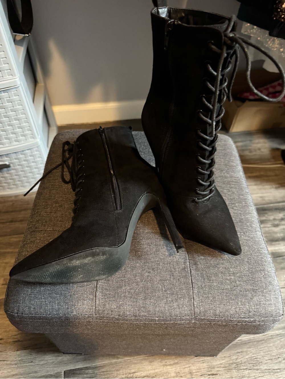 Women's Black Lace-Up Stiletto Ankle Boots